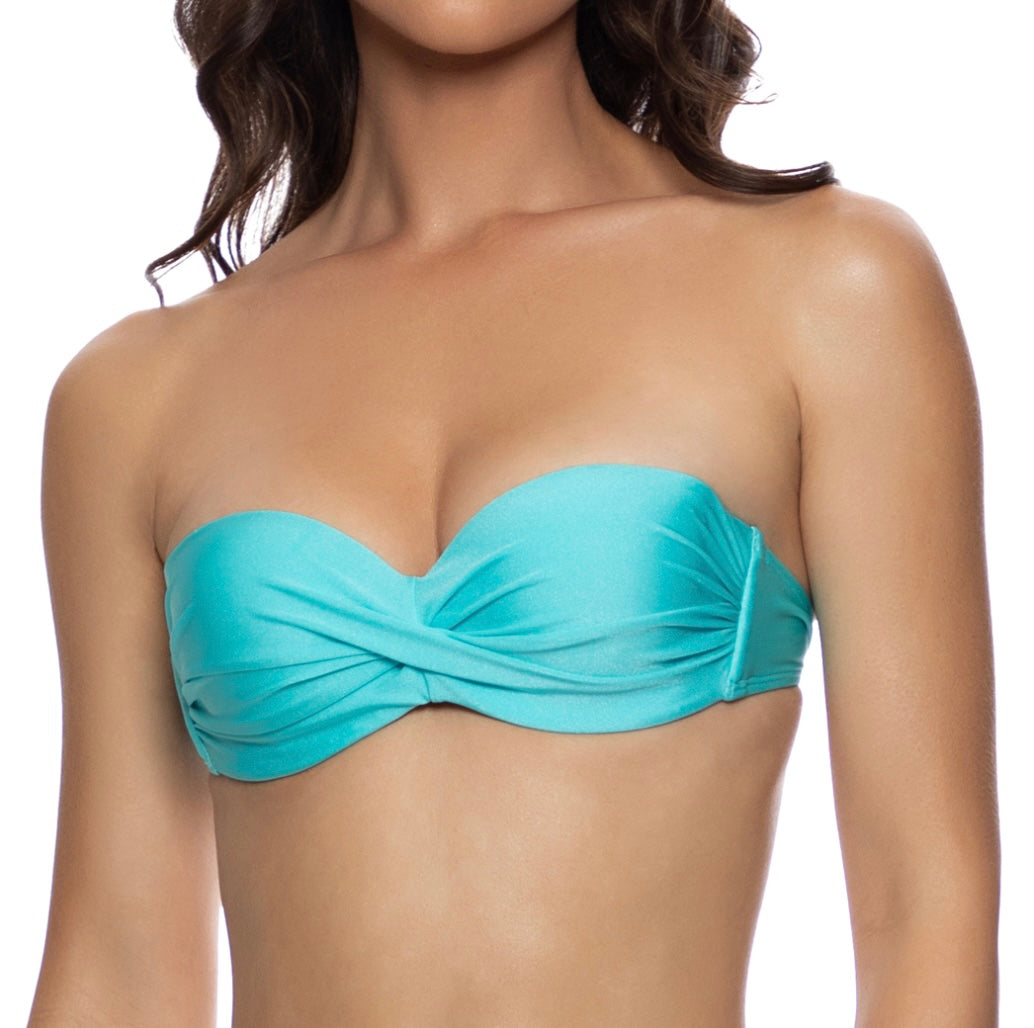 Aruba Blue Cosita Buena Underwire Push-Up Bandeau Top-Luli Fama-Gone Bananas Beachwear
