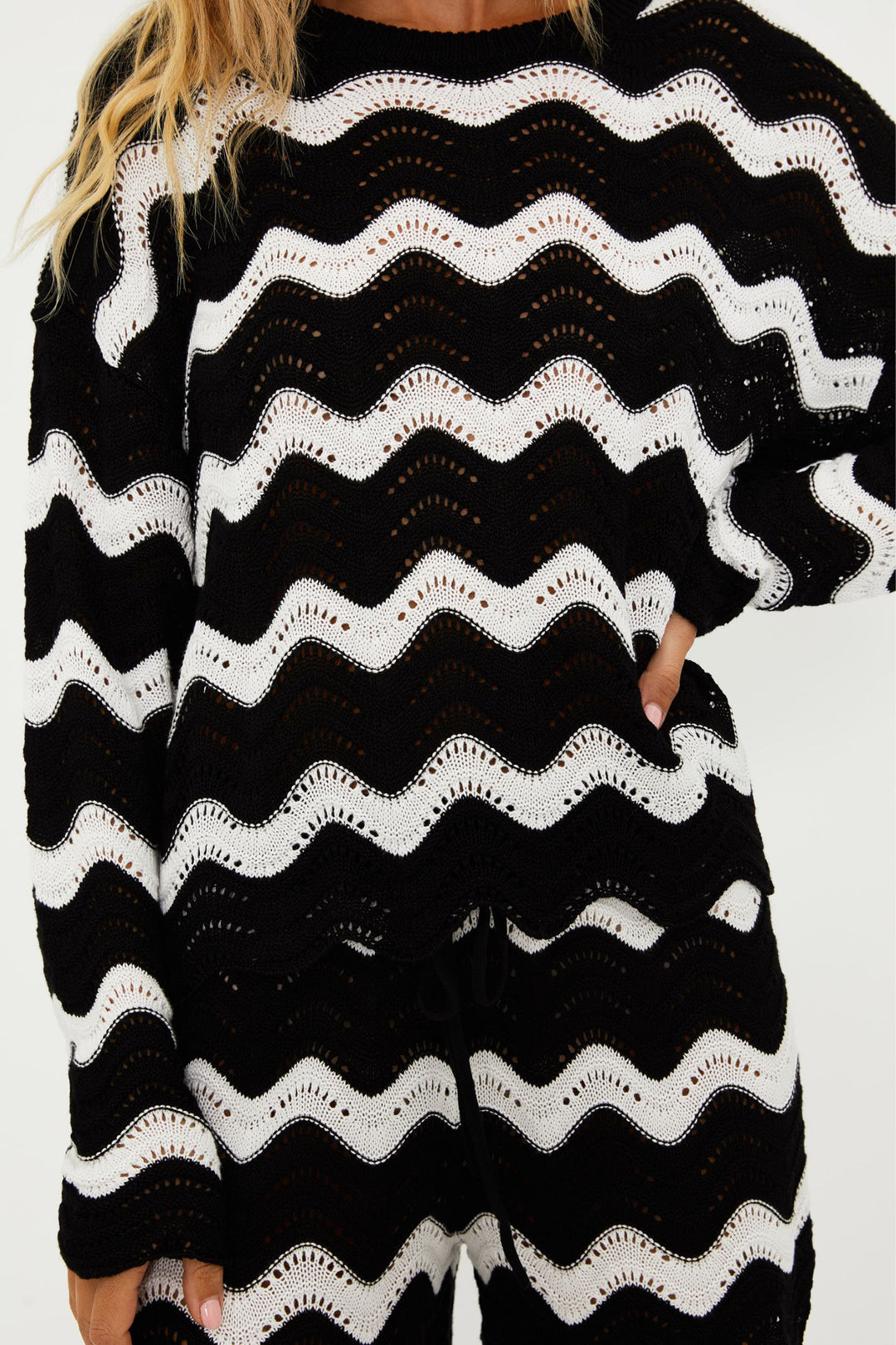 Black And White Tides Beach Sweater-Beach Riot-Gone Bananas Beachwear
