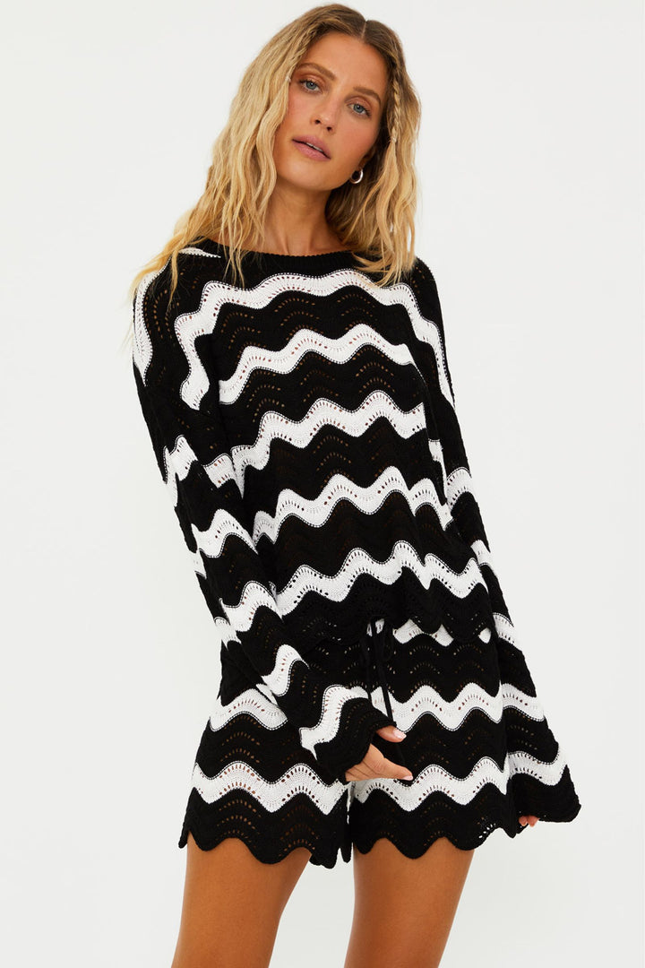 Black And White Tides Beach Sweater-Beach Riot-Gone Bananas Beachwear