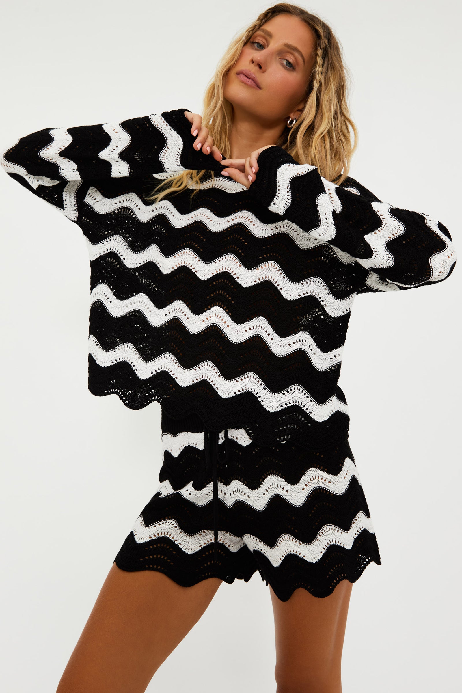 Black And White Tides Beach Sweater-Beach Riot-Gone Bananas Beachwear