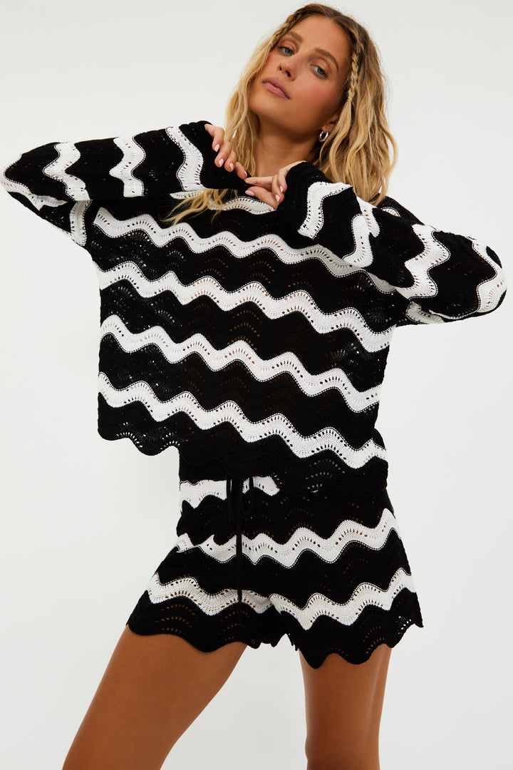 Black And White Tides Beach Sweater-Beach Riot-Gone Bananas Beachwear