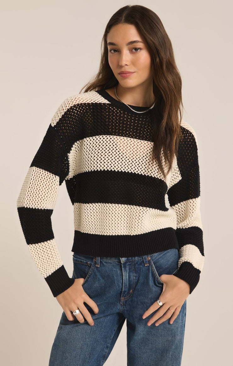 Black Broadbeach Stripe Sweater-Z Supply-Gone Bananas Beachwear