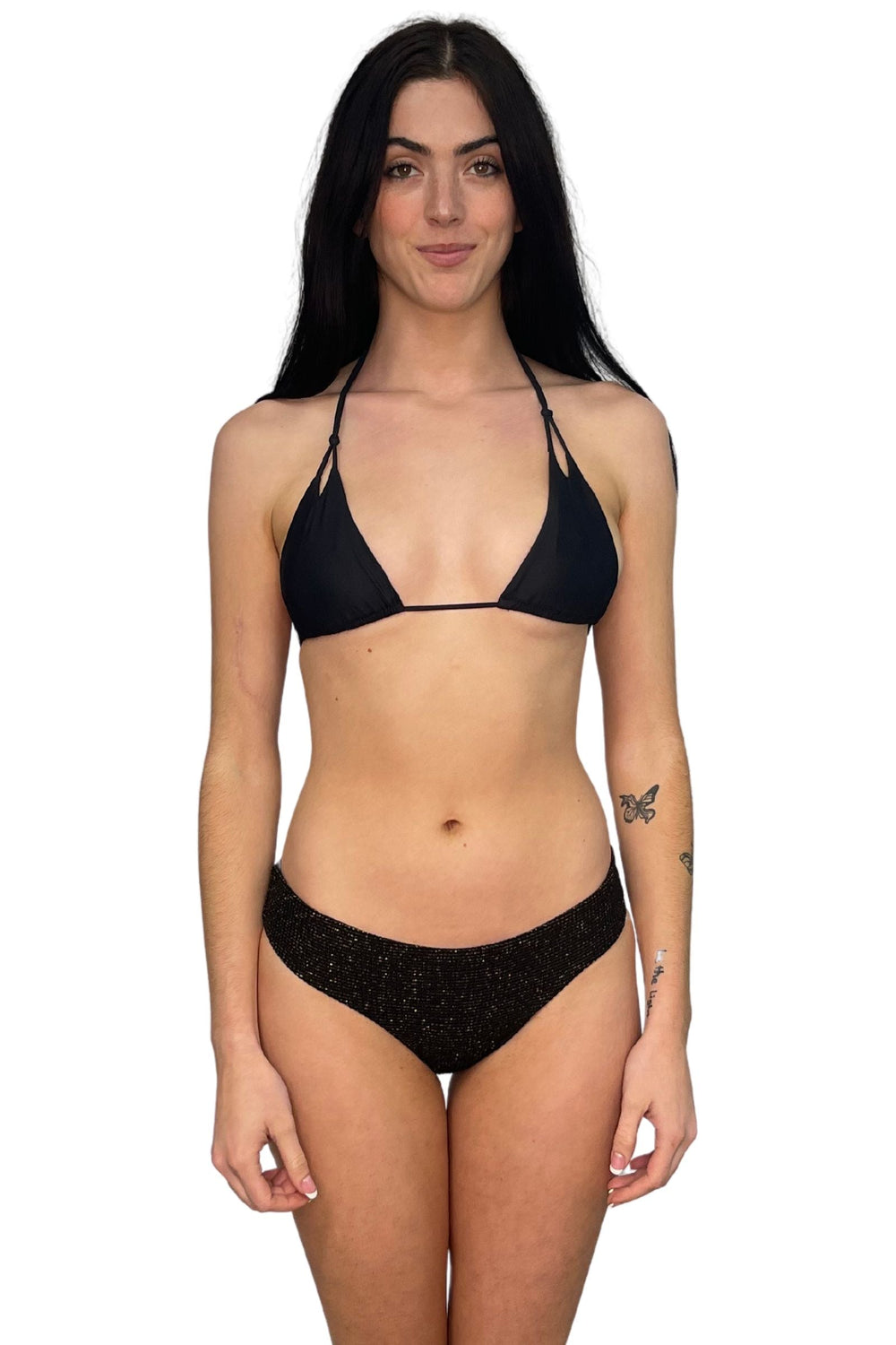 Black Crinkle Lurex Reversible Classic Bikini Bottom-Guria-Gone Bananas Beachwear