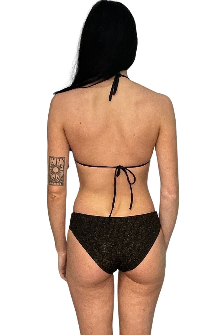 Black Crinkle Lurex Reversible Classic Bikini Bottom-Guria-Gone Bananas Beachwear