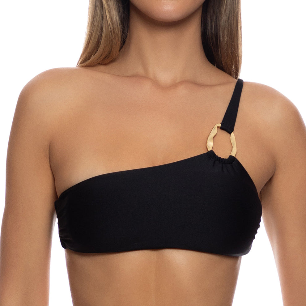 Luli Fama | Black Femme Allure One Shoulder Ring Bikini Top – Gone