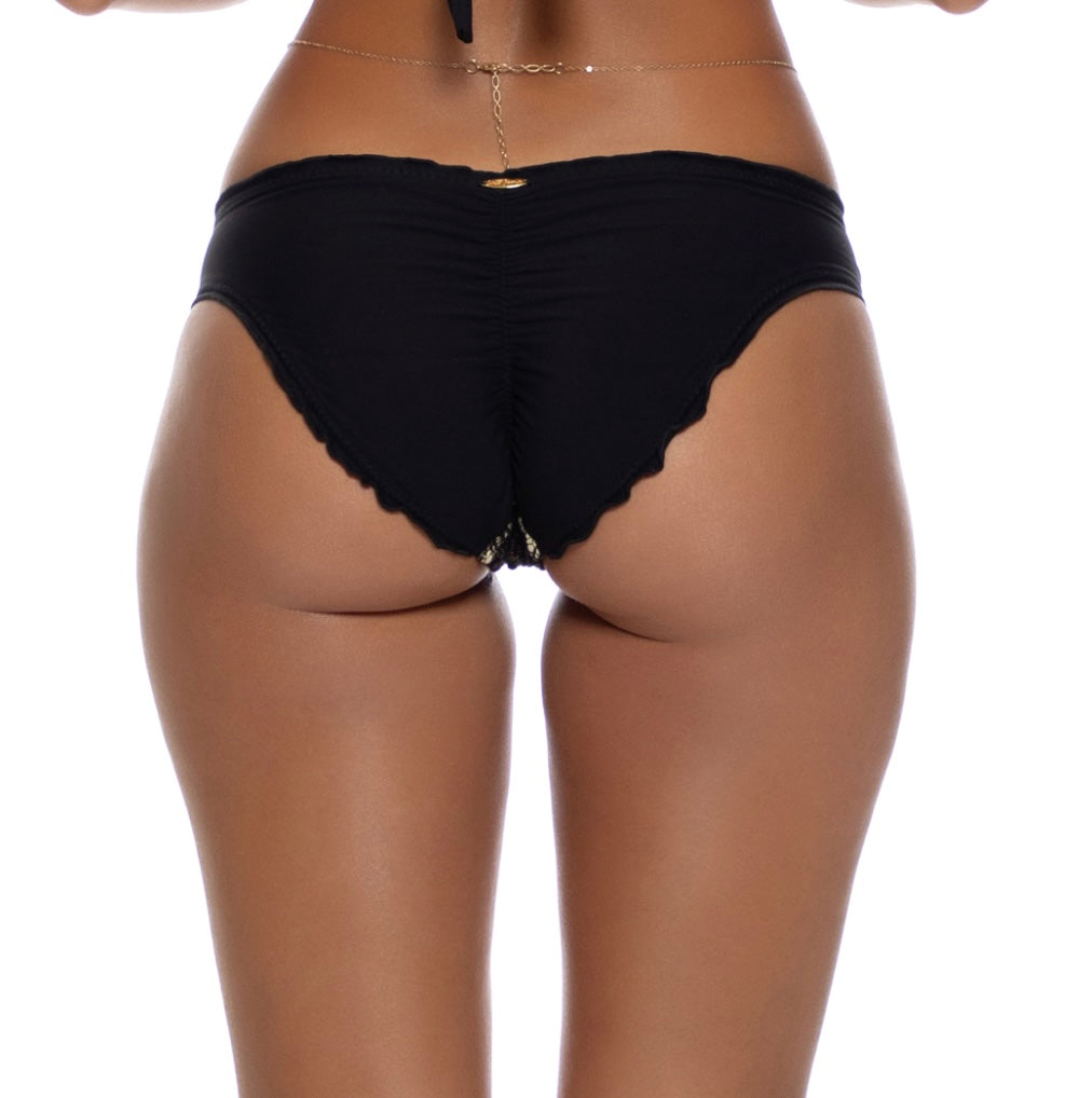 Black Midnight Currents Seamless Full Ruched Back Bottom-Luli Fama-Gone Bananas Beachwear