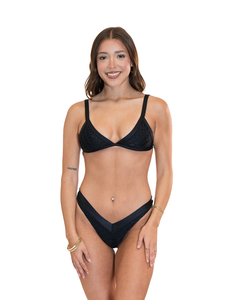 Black Overlay Fixed Tri Top-Rhyle Swim-Gone Bananas Beachwear