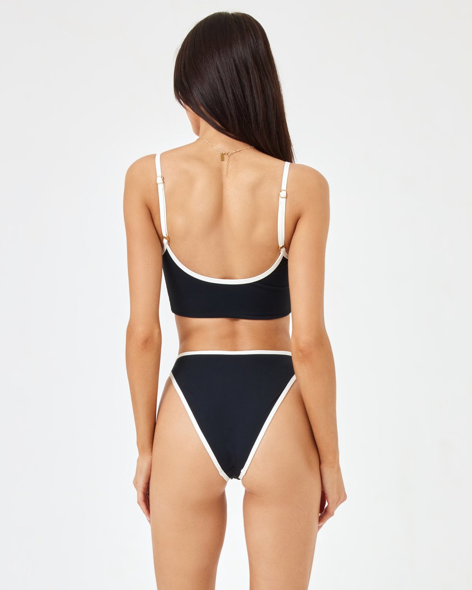 Black/Cream Ribbed Nora Bikini Bottom-LSpace-Gone Bananas Beachwear