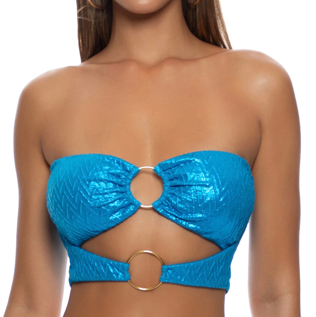 Blue Liquid Voltage Double Loop Bandeau Crop Top-Luli Fama-Gone Bananas Beachwear