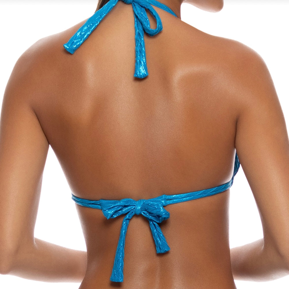 Blue Liquid Voltage Triangle Halter Top-Luli Fama-Gone Bananas Beachwear