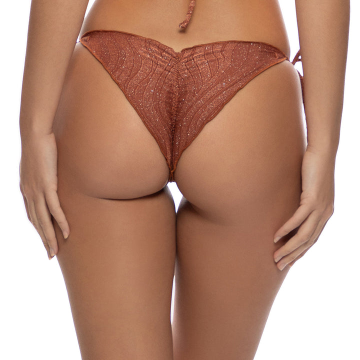 Brown Muse Glow Seamless Ruched Back Brazilian Tie Side Bottom-Luli Fama-Gone Bananas Beachwear
