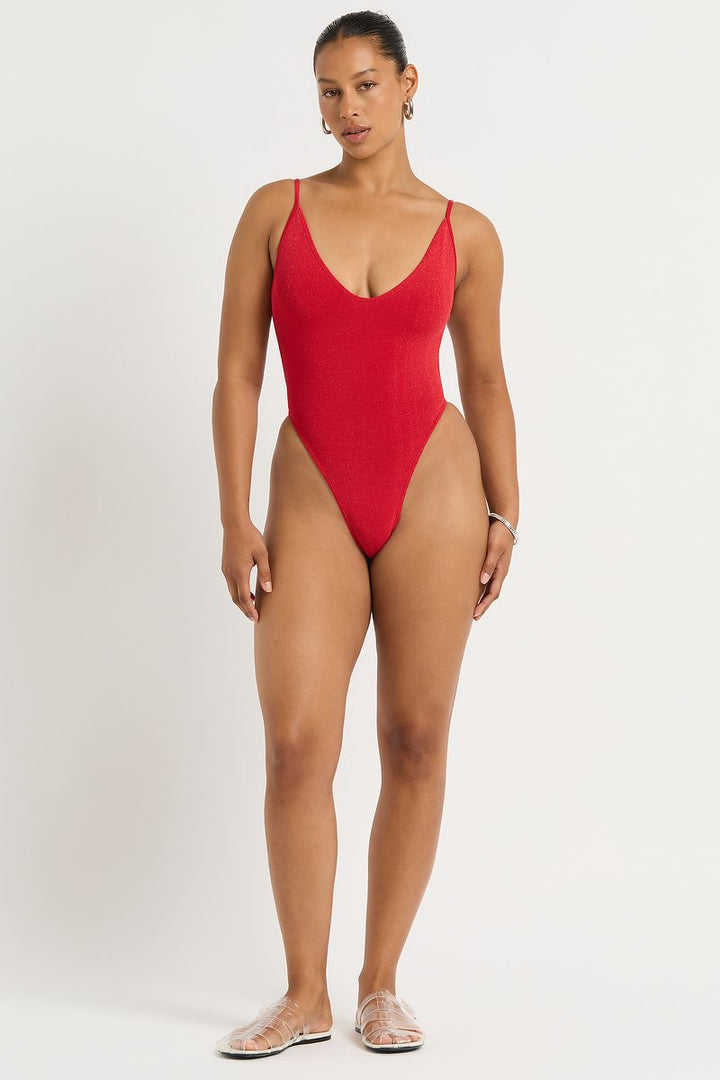 Cherry Lurex Micro Everly One Piece-BOUND by Bond-Eye-Gone Bananas Beachwear