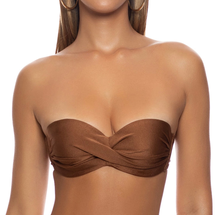 Cosita Buena Brown Underwire Push Up Bandeau Top-Luli Fama-Gone Bananas Beachwear