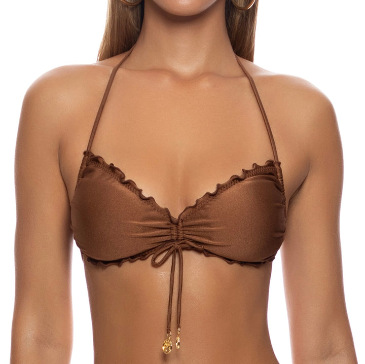 Cosita Buena Brown Wavey Tunnel Bandeau Top-Luli Fama-Gone Bananas Beachwear