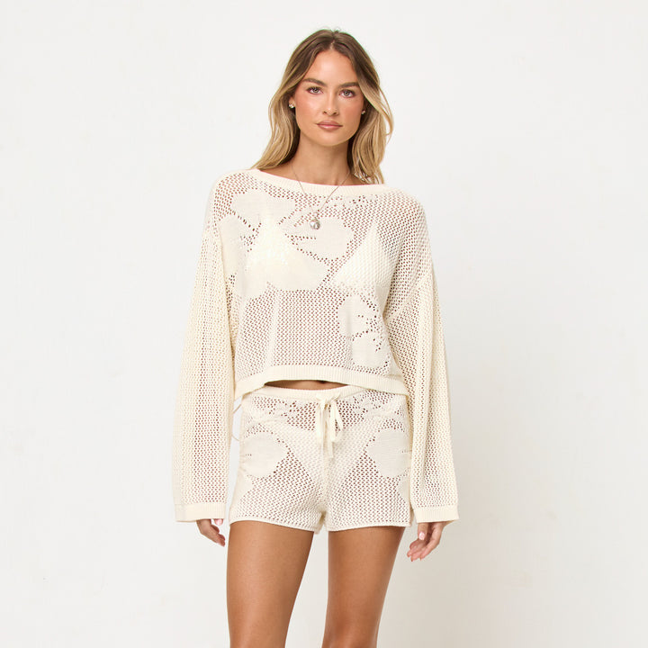 Cream Island Time Short-LSpace-Gone Bananas Beachwear