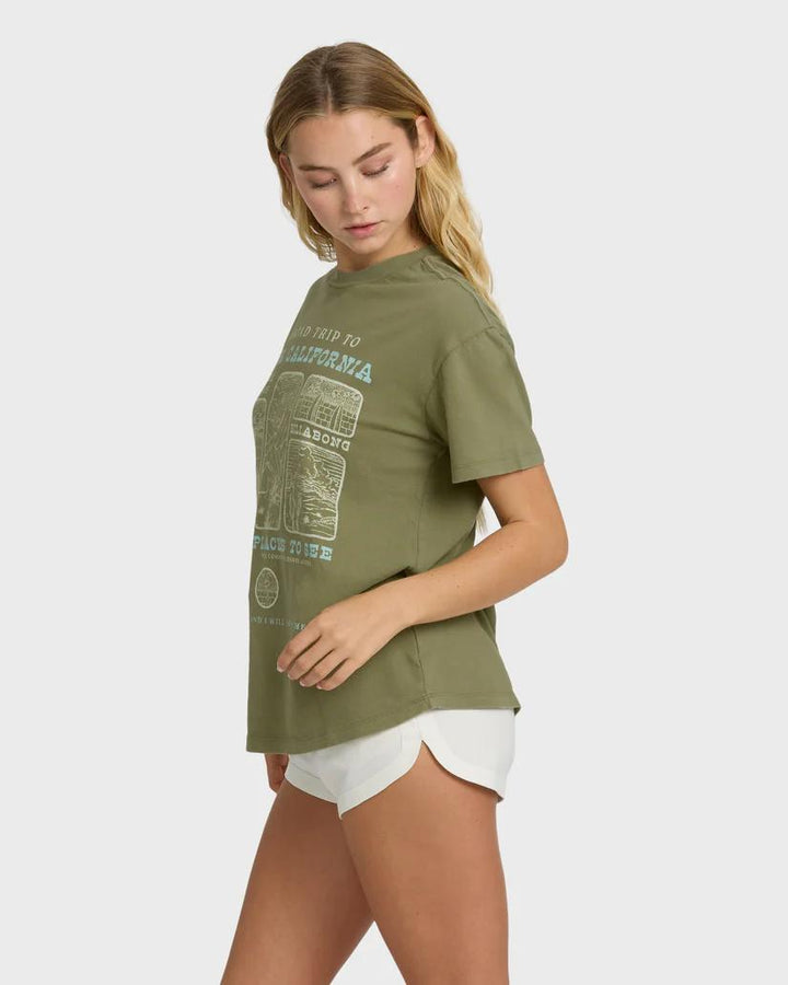 Dark Olive Flying To The Moon Short Sleeve T-Shirt-Billabong-Gone Bananas Beachwear