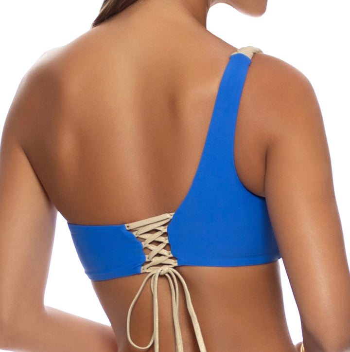 Electric Blue Sail On One Shoulder Braided Laced Back Top-Luli Fama-Gone Bananas Beachwear