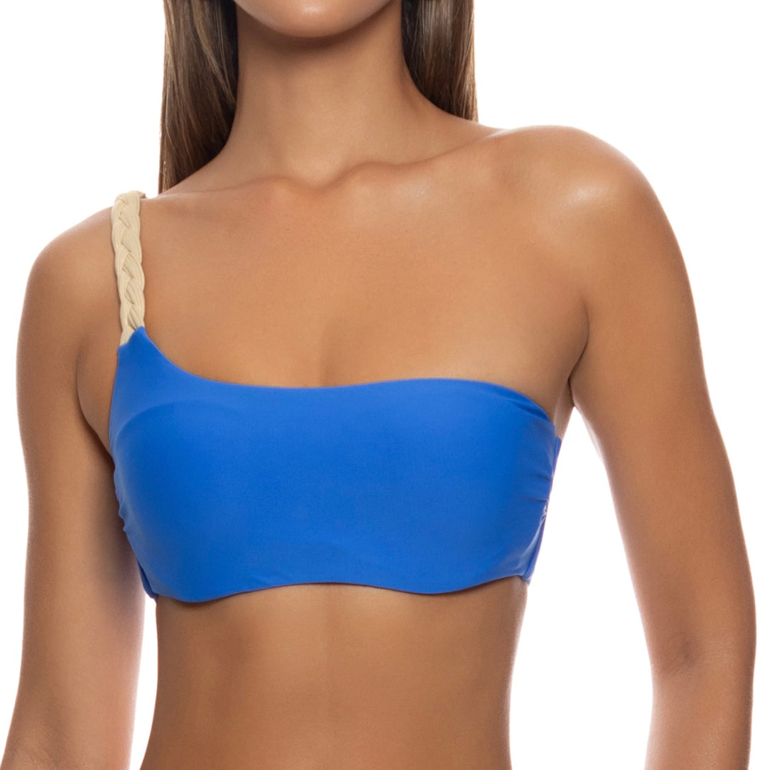 Electric Blue Sail On One Shoulder Braided Laced Back Top-Luli Fama-Gone Bananas Beachwear