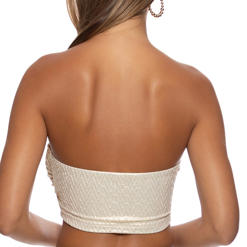 Gold Liquid Voltage Double Loop Bandeau Crop Top-Luli Fama-Gone Bananas Beachwear