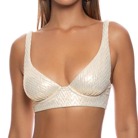 Gold Liquid Voltage Underwire Plunge Top-Luli Fama-Gone Bananas Beachwear