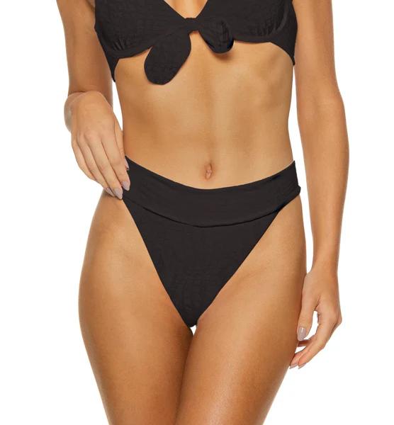Luxe Texture Leafy Black High Cut Banded Bottom-Guria-Gone Bananas Beachwear