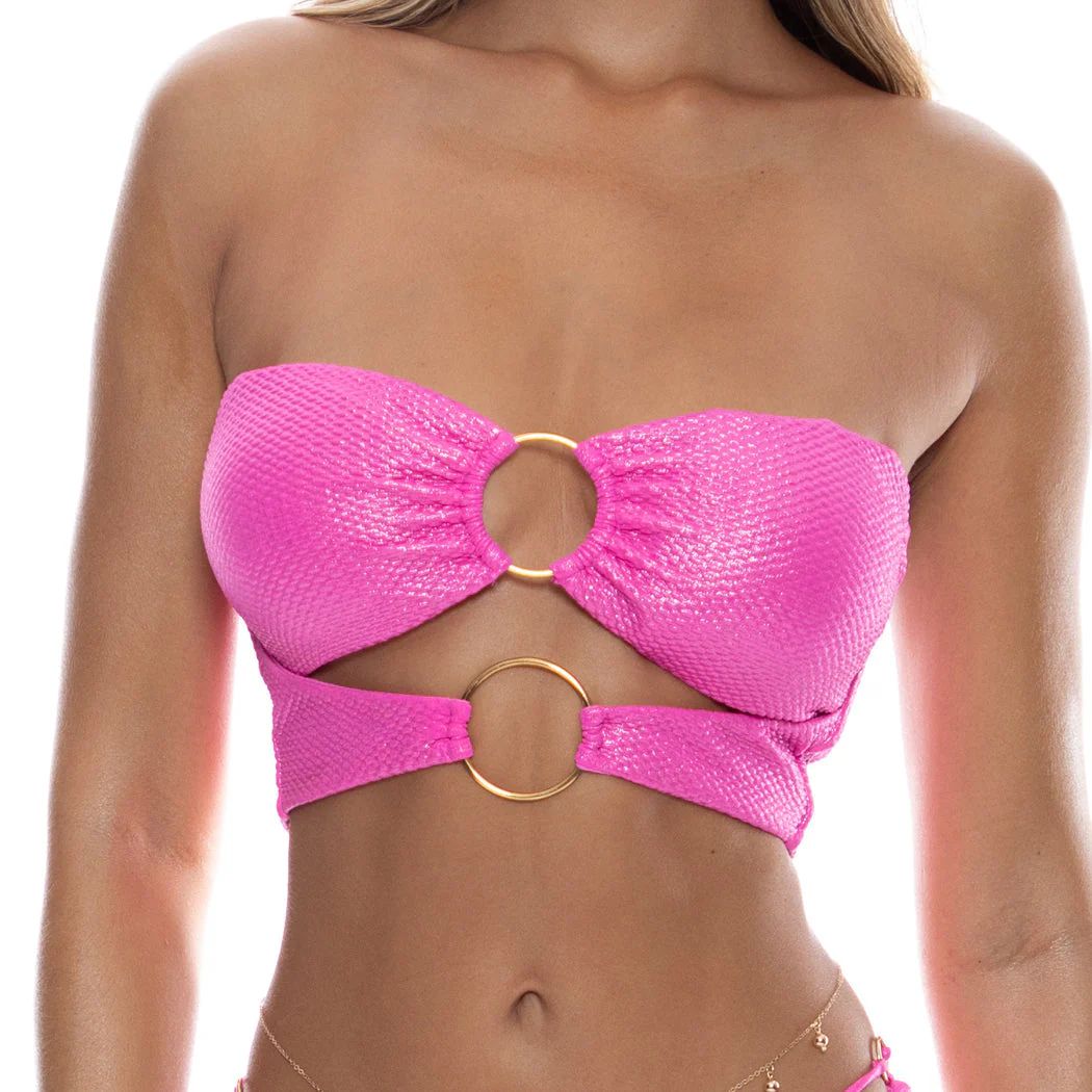 Metallic Pink Luminous Double Loop Bandeau Crop Top-Luli Fama-Gone Bananas Beachwear