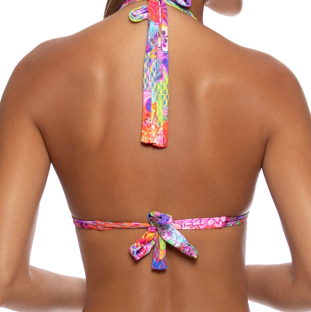 Multicolor Blooming Spark Triangle Halter Top-Luli Fama-Gone Bananas Beachwear