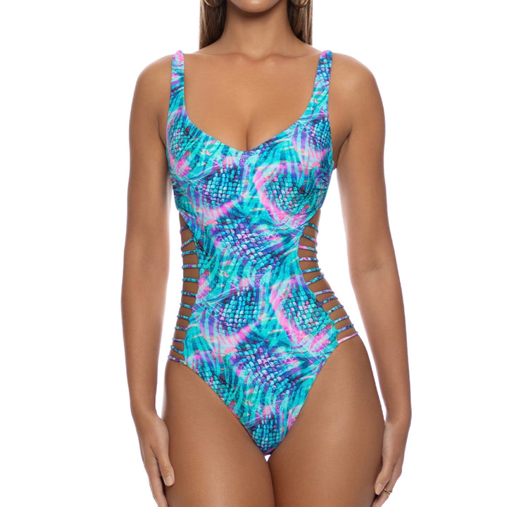 Multicolor Enchanted Mirage Strappy Cut Out One Piece-Luli Fama-Gone Bananas Beachwear