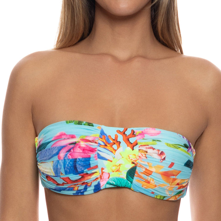 Multicolor Ocean’s Kiss Ruched Bandeau Top-Luli Fama-Gone Bananas Beachwear