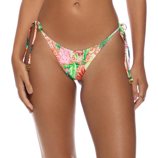 Multicolor Opulent Eden Crystallized Seamless Ruched Back Brazilian Tie Side Bottom-Luli Fama-Gone Bananas Beachwear