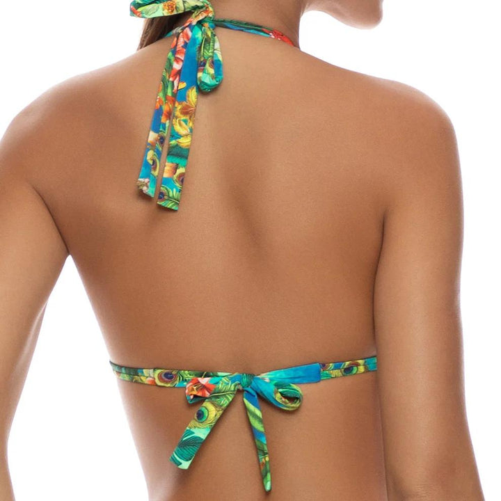 Multicolor Peacock Affair Triangle Halter Top-Luli Fama-Gone Bananas Beachwear