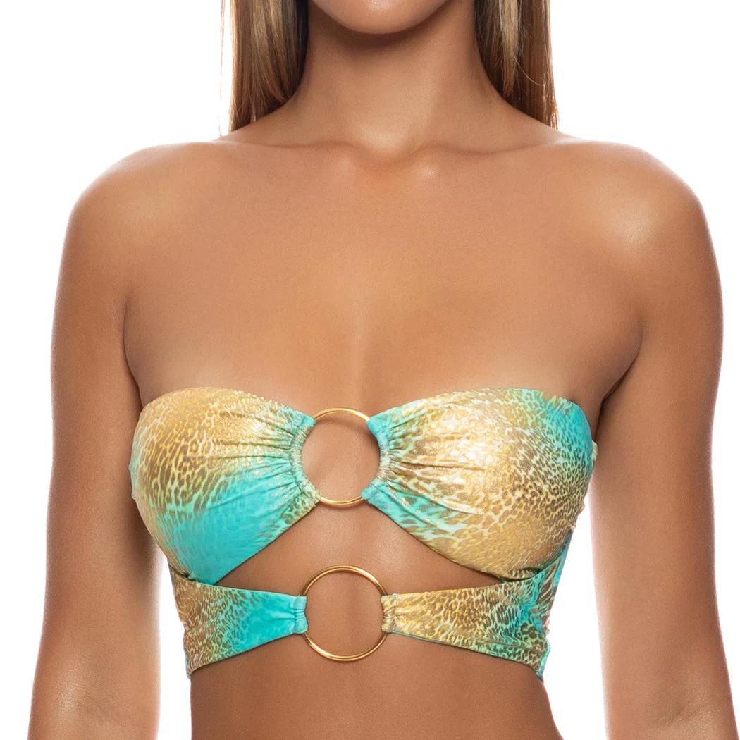 Multicolor Savage Essence Double Loop Bandeau Crop Top-Luli Fama-Gone Bananas Beachwear