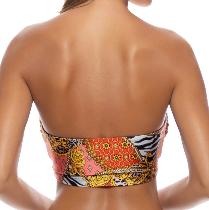 Multicolor Tropical Majesty Double Loop Bandeau Crop Top-Luli Fama-Gone Bananas Beachwear