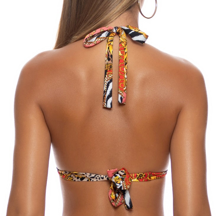 Multicolor Tropical Majesty Triangle Halter Top-Luli Fama-Gone Bananas Beachwear