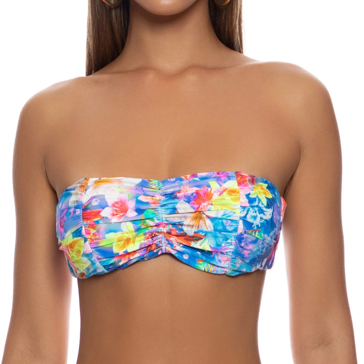 Multicolor Underwater Dreaming Ruched Free Form Bandeau Top-Luli Fama-Gone Bananas Beachwear