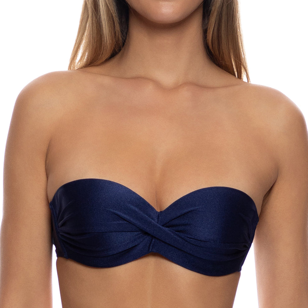 Navy Cosita Buena Underwire Push Up Bandeau Top-Luli Fama-Gone Bananas Beachwear