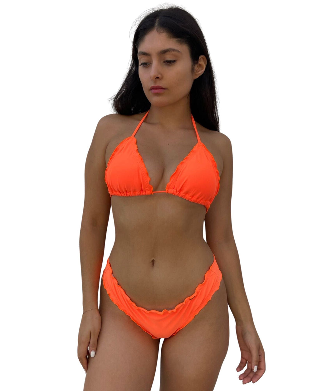 Neon Orange Cosita Buena Wavey Brazilian Ruched Bottom-Luli Fama-Gone Bananas Beachwear