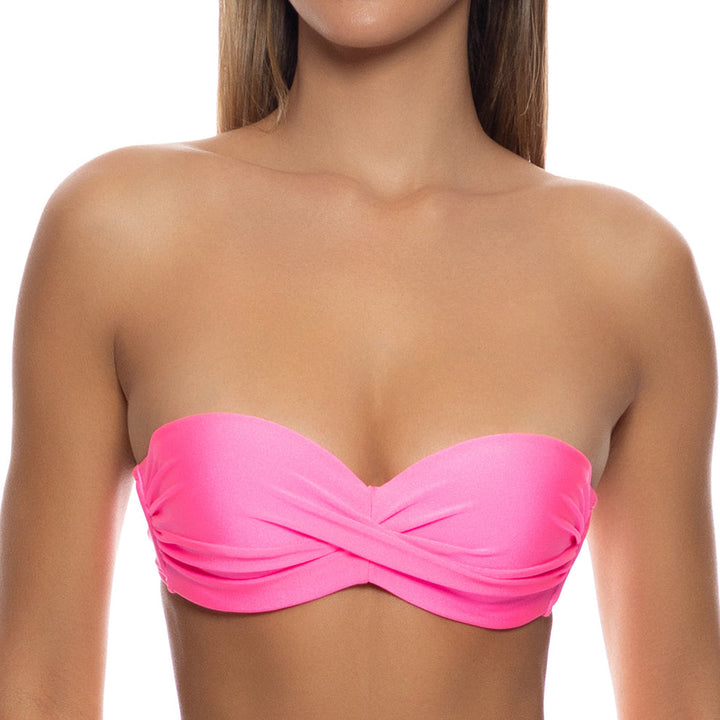 Neon Pink Shiny Cosita Buena Underwire Push Up Bandeau Top-Luli Fama-Gone Bananas Beachwear