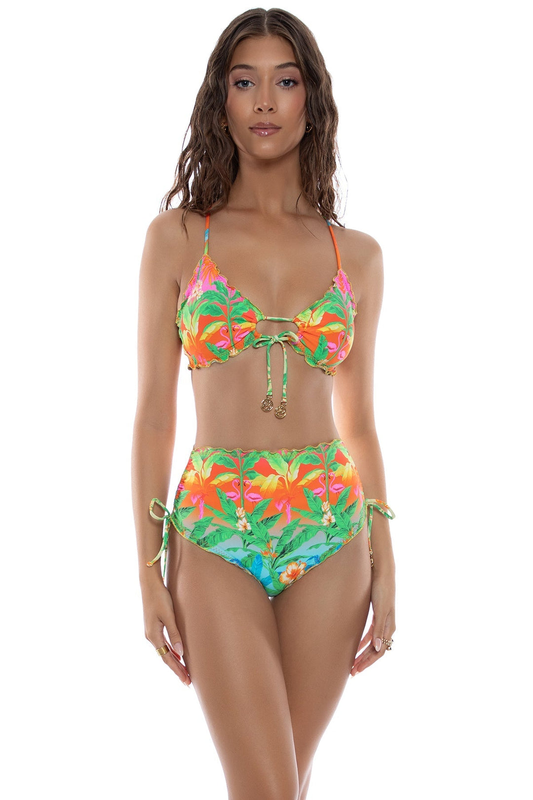 Palm Breeze Wavy Luxe Stitch Drawstring Keyhole Bralette Top-Luli Fama-Gone Bananas Beachwear