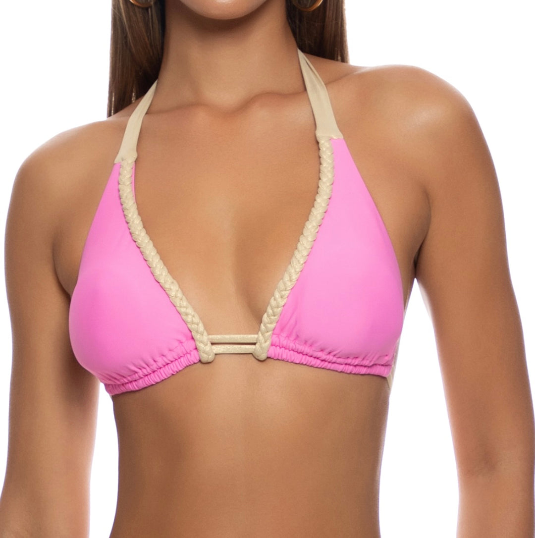 Pink Sail On Braided Triangle Halter Top-Luli Fama-Gone Bananas Beachwear