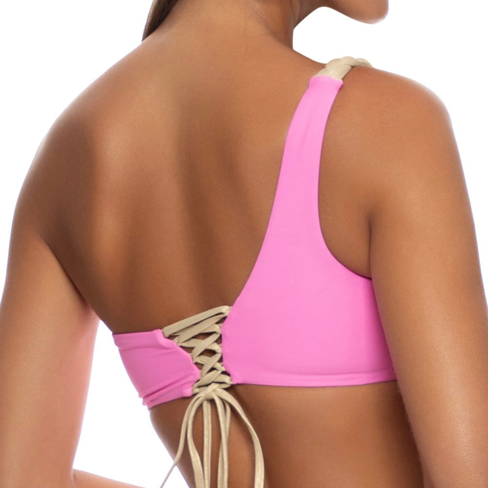 Pink Sail On One Shoulder Braided Laced Back Top-Luli Fama-Gone Bananas Beachwear