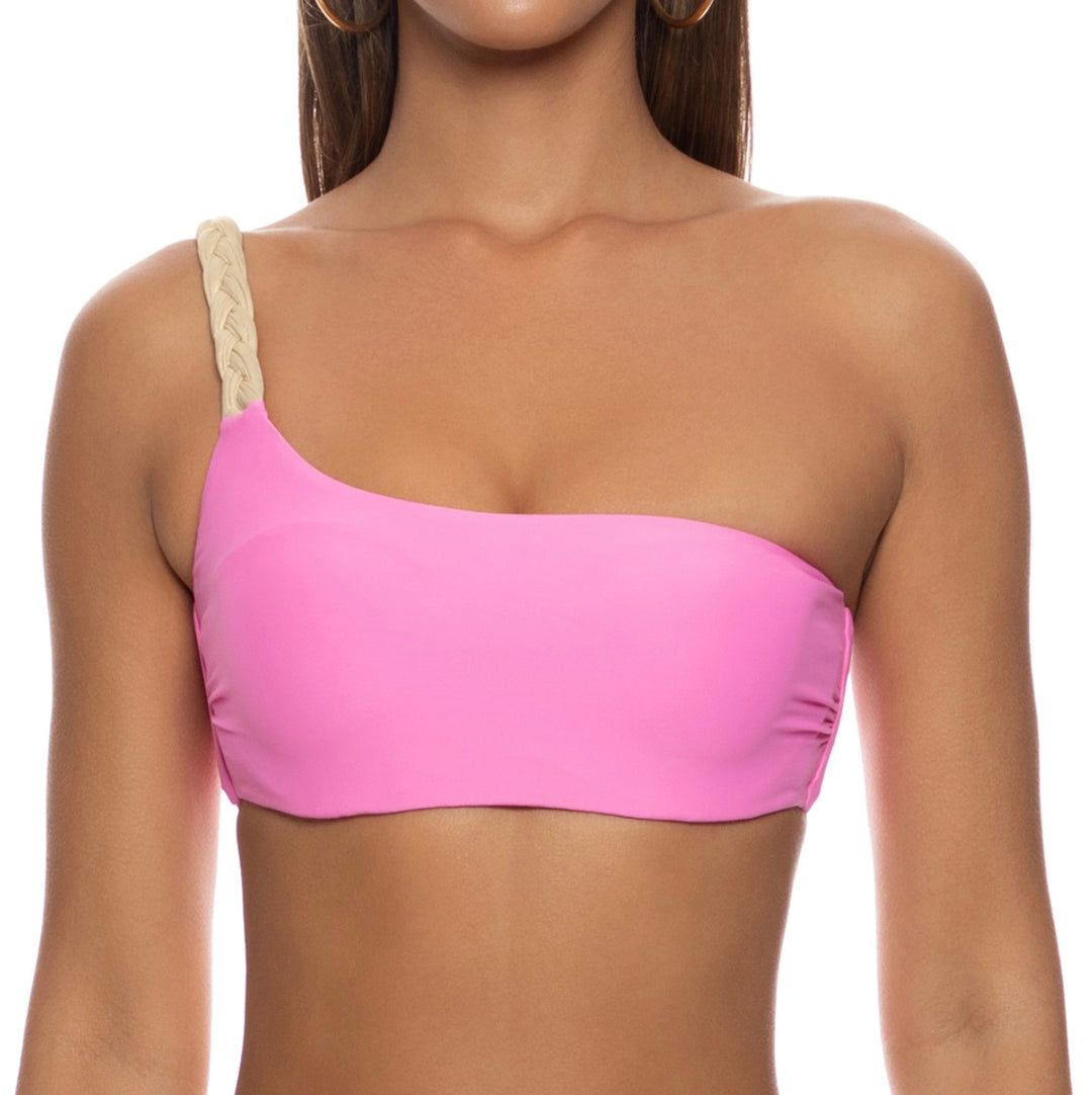 Pink Sail On One Shoulder Braided Laced Back Top-Luli Fama-Gone Bananas Beachwear