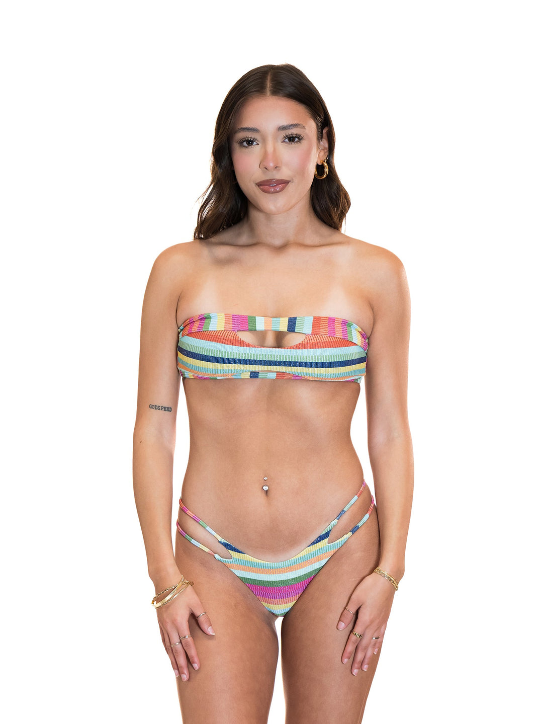 Rainbow Sparkle Cut Out Cheeky Bottom-Rhyle Swim-Gone Bananas Beachwear