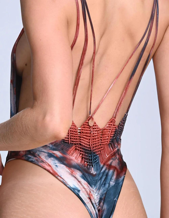 Spotted Blue/Burlwood Mirror One Piece-Entreaguas-Gone Bananas Beachwear