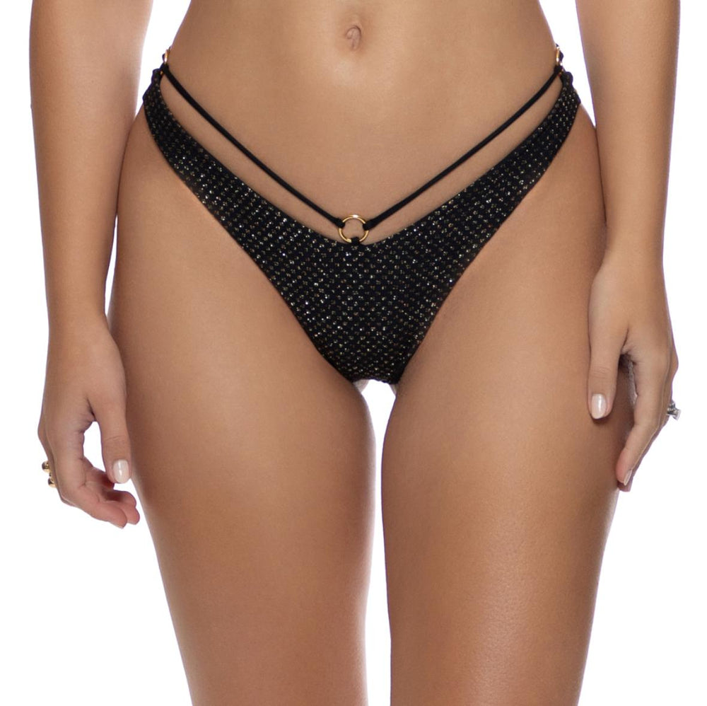 Sunkiss Glow Black Strappy Loop Brazilian Scrunch Bottom-Luli Fama-Gone Bananas Beachwear