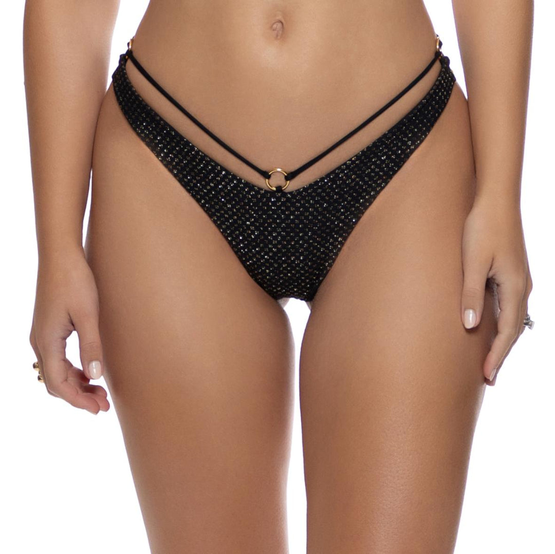 Sunkiss Glow Black Strappy Loop Brazilian Scrunch Bottom-Luli Fama-Gone Bananas Beachwear