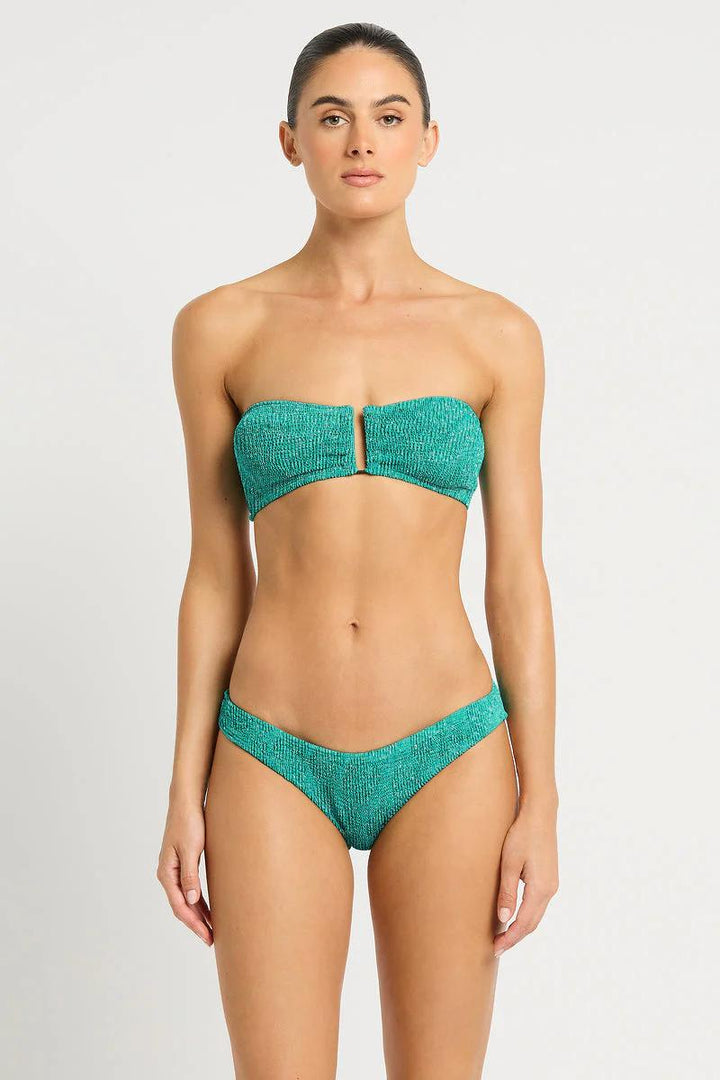 Teal Lurex Blake Bandeau Top-BOUND by Bond-Eye-Gone Bananas Beachwear