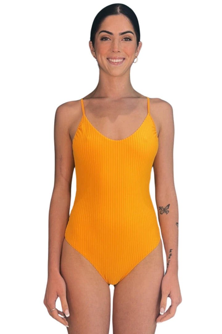 Vintage Stripe Saffron Cutie One Piece-Edelvissa-Gone Bananas Beachwear