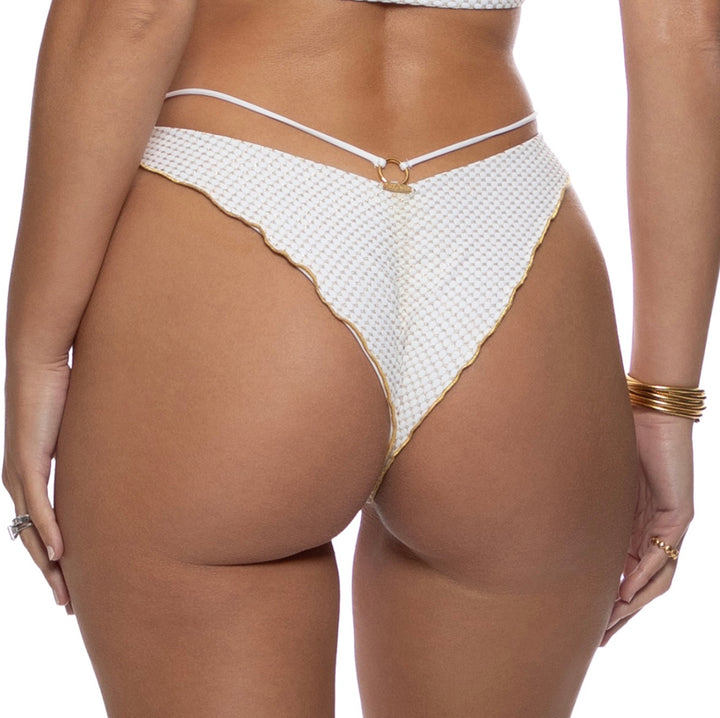 White Sunkiss Glow Strappy Loop Brazilian Scrunch Bottom-Luli Fama-Gone Bananas Beachwear