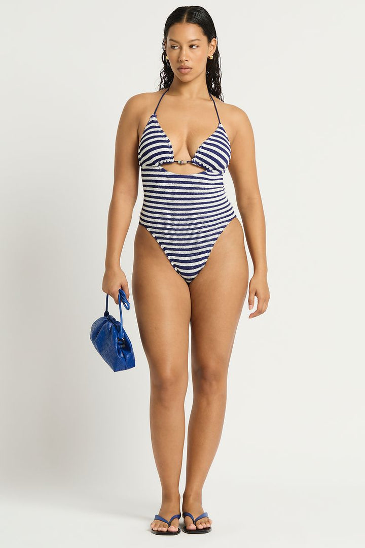 Navy/White Dot Stripe Beaded Fowler One Piece